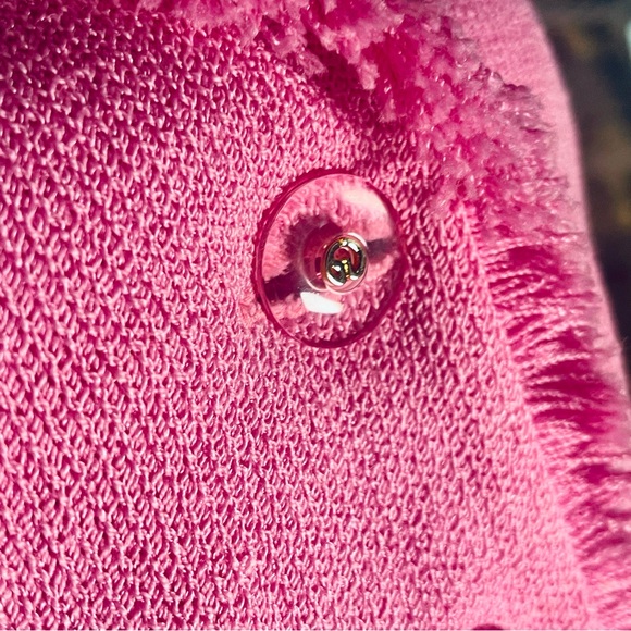 SOLD St. John Marie Gray Rare Y2K Santana Knit Hot Pink Logo Buttons Fringe - Picture 3 of 14